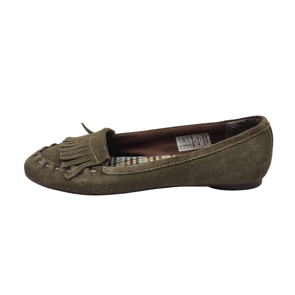 Lands' End Shoes Womens Size 6.5 Green Suede Fringe Kiltie Moccasin‎ Loafers